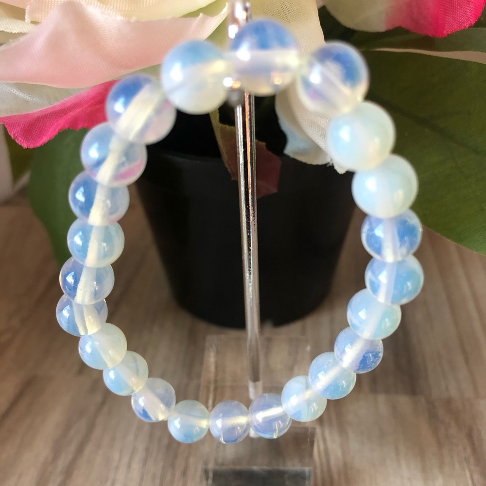 Opal Glass Beads Stretchable Bracelet 7" - 8mm Beads Best Gift